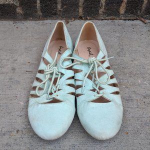 Mint Faux-Suede Lace-Up Flats